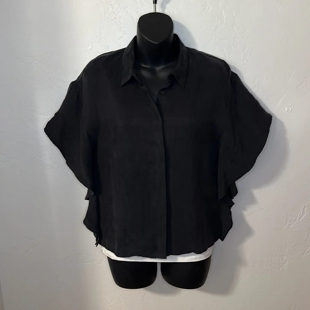NWT Zara Lyocell black button down blouse XS - Picture 3 of 9